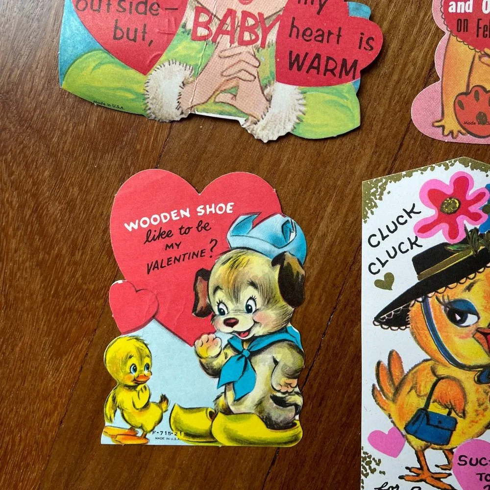 Five (5) Vintage Valentine Exchange Cards